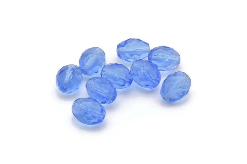 10 Vintage Glass Oval Faceted Blue Beads ( 13x10 Mm ) Cv27 CF09