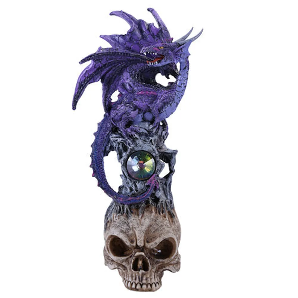 10" Purple Dragon on Skull Statue