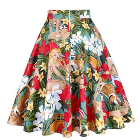 2023 Summer A Line Vintage Floral High Waist Midi Skirt