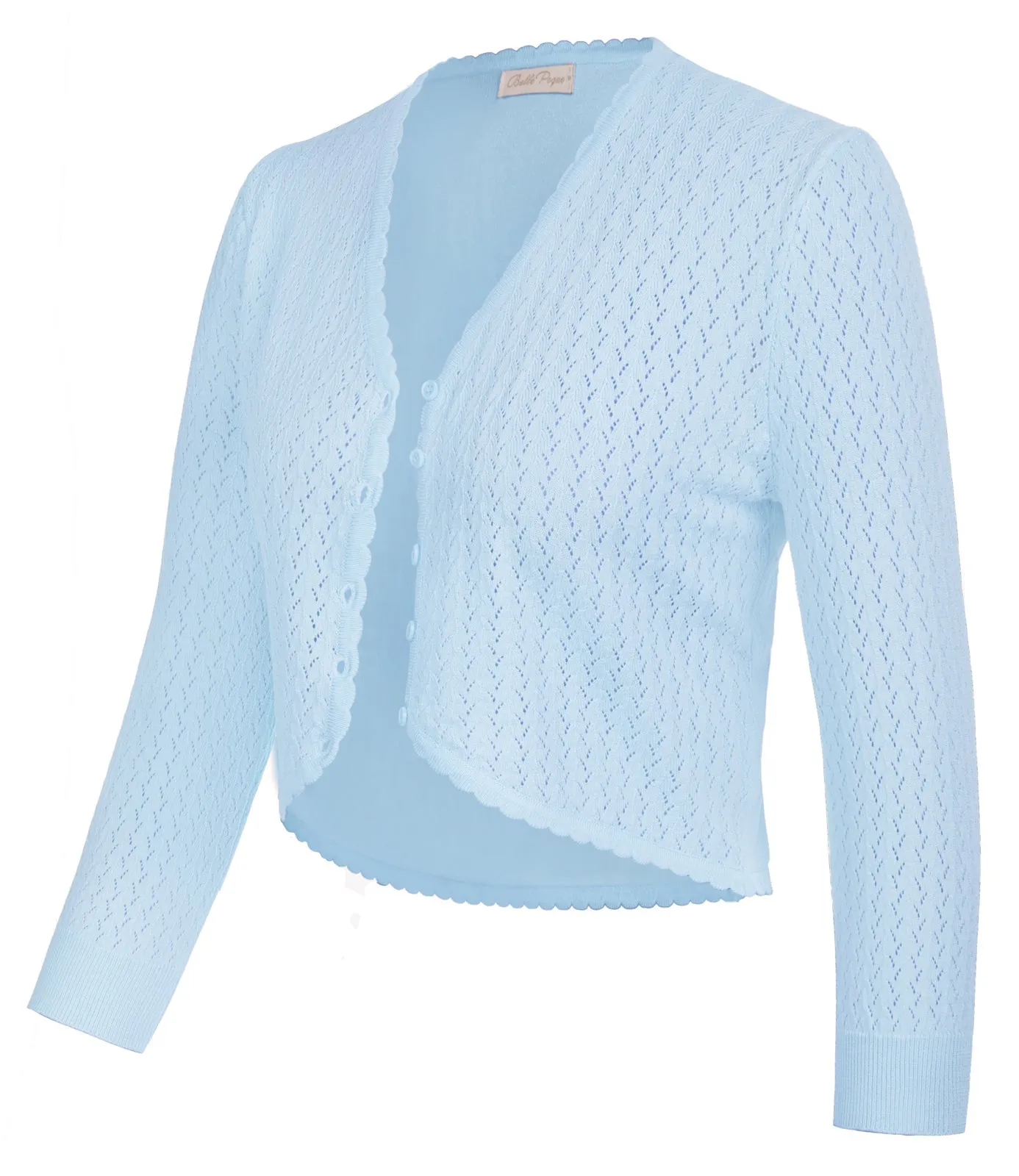 3/4 Sleeve Cardigan for Scalloped Knit Cropped Cardigan Bolero Shrug