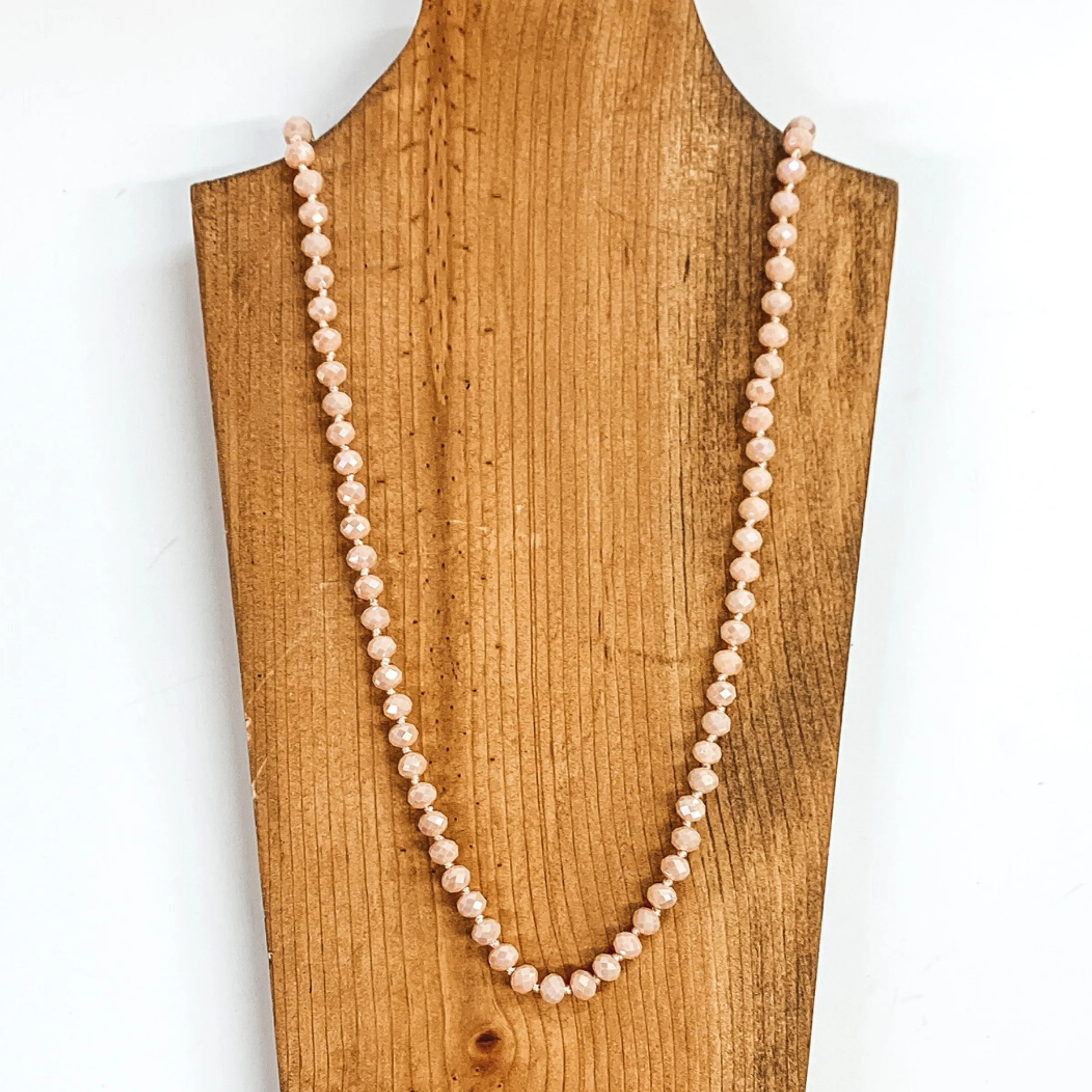 36 Inch Long Layering 8mm Crystal Strand Necklace in Blush Pink