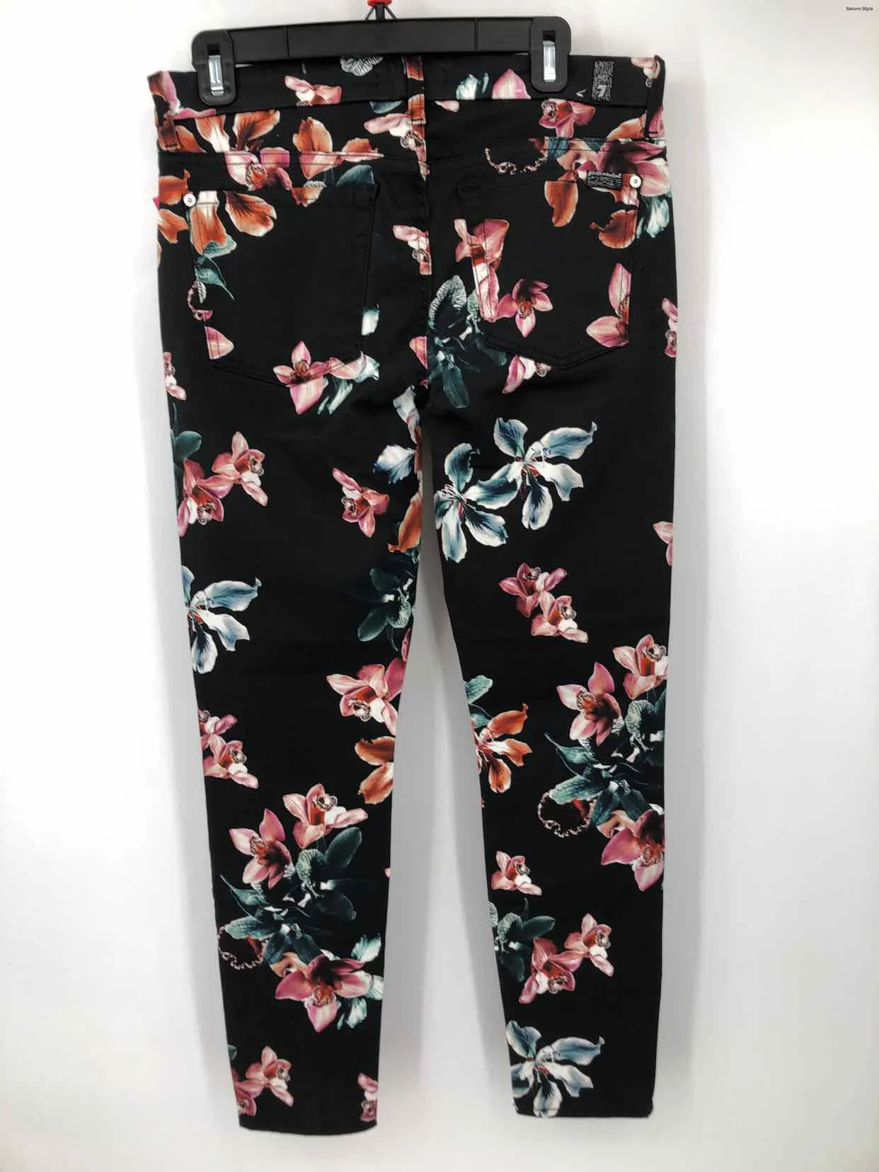 7 FOR ALL MANKIND Black Pink Multi Floral Skinny Size 30   (M) Pants