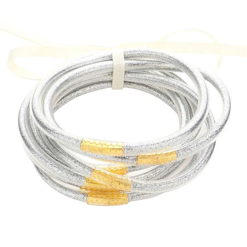 7PCS Glitter Jelly Tube Bangle Bracelets