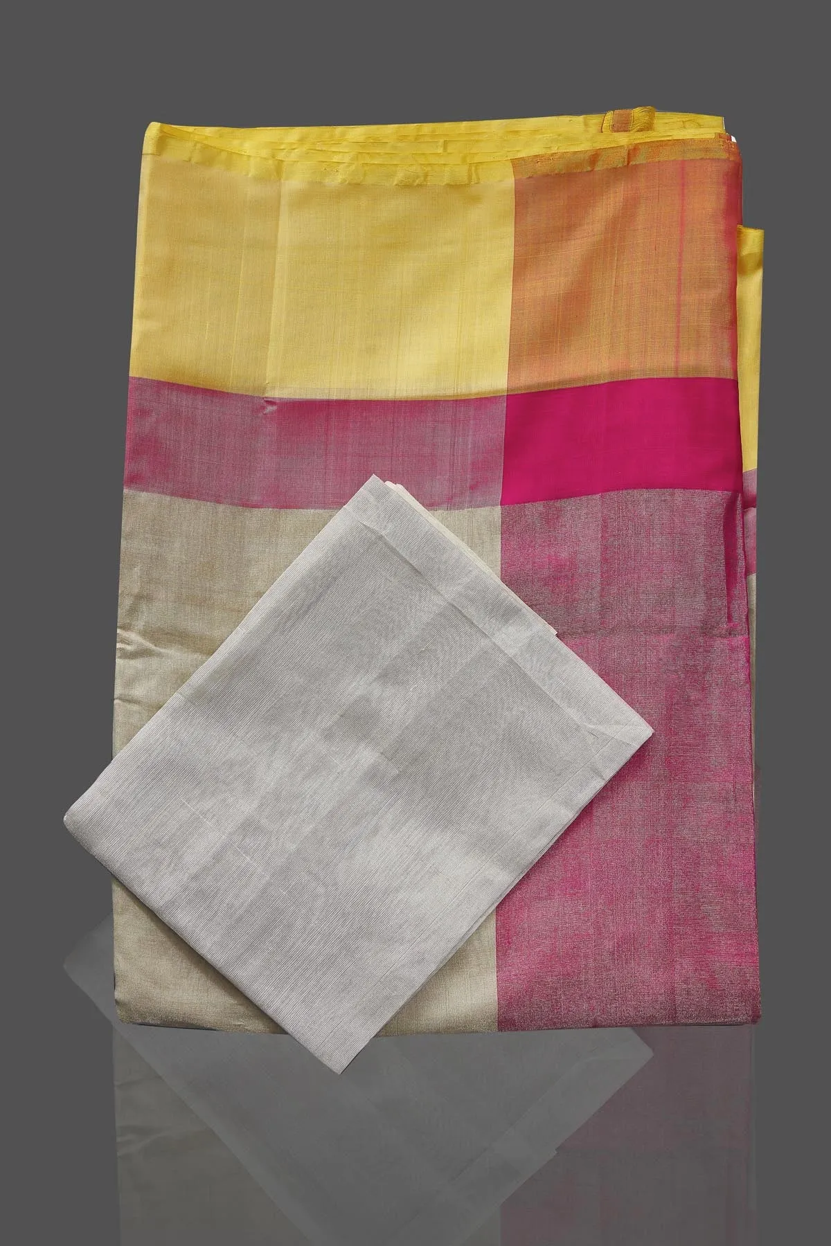 90J788 Off White Uppada Silk Saree with Pink and Yellow Border