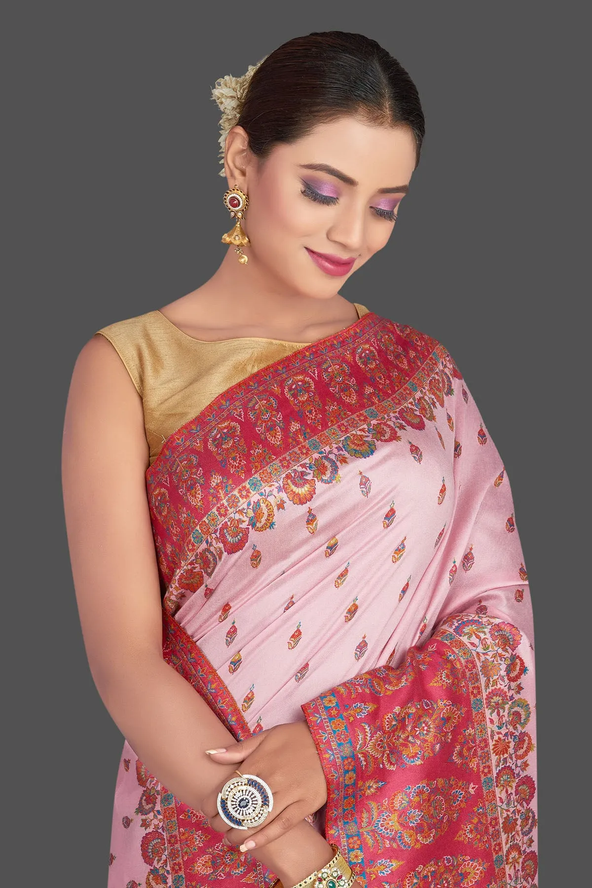 90K790-RO Light Pink Kani Weave Tussar Silk Saree