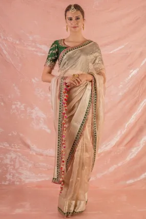 90Z025-RO Gold Embroidered Handloom Saree with Blouse