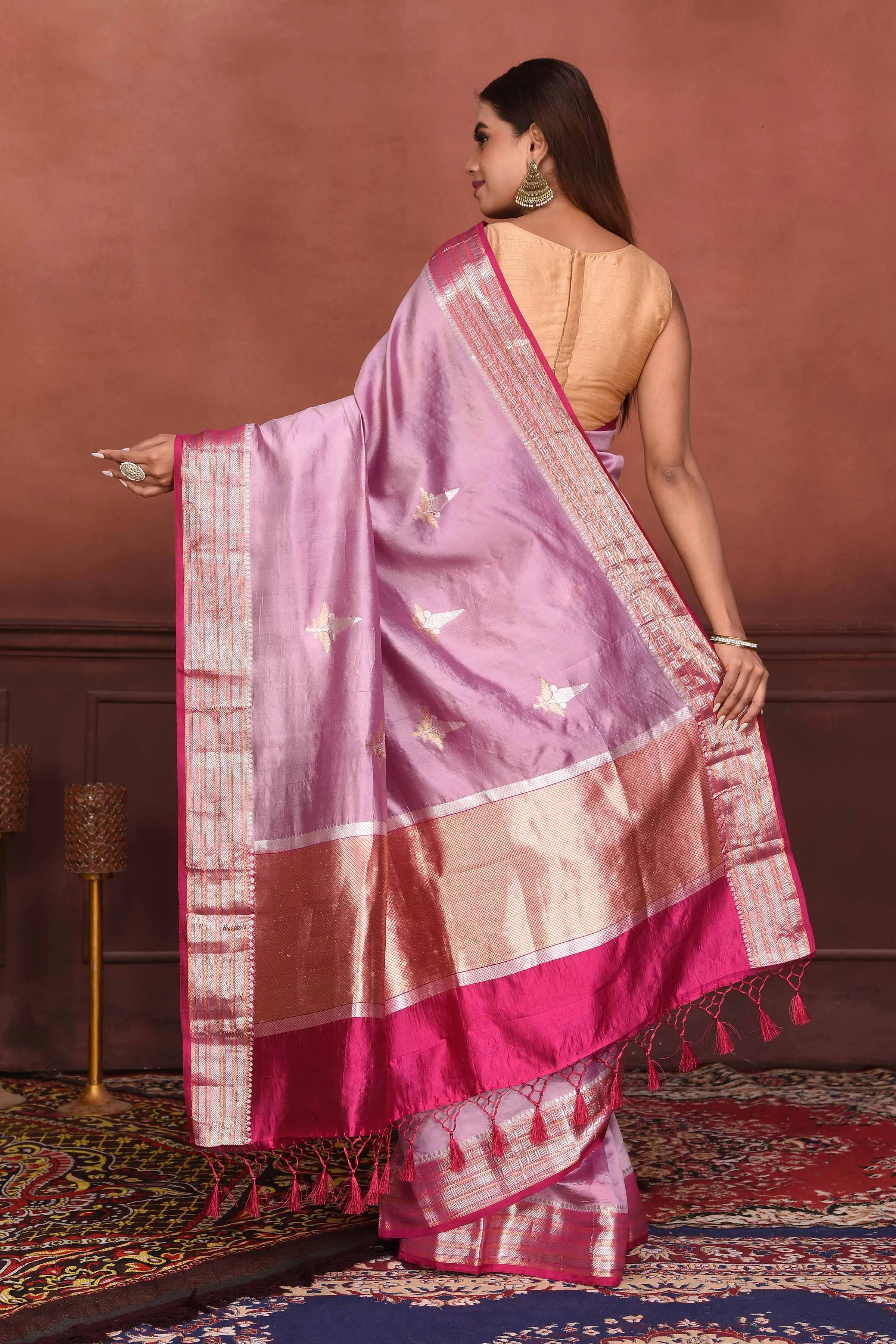 91A150-RO Lavender Katan Silk Banarasi Sari with Floral Buta