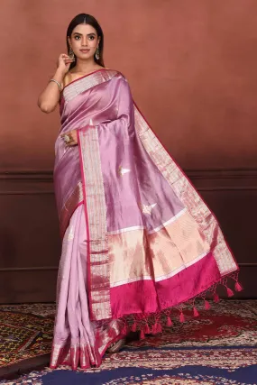 91A150-RO Lavender Katan Silk Banarasi Sari with Floral Buta