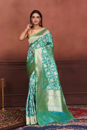 91A160-RO Sea Green Katan Silk Banarasi Sari with Zari Minakari Work