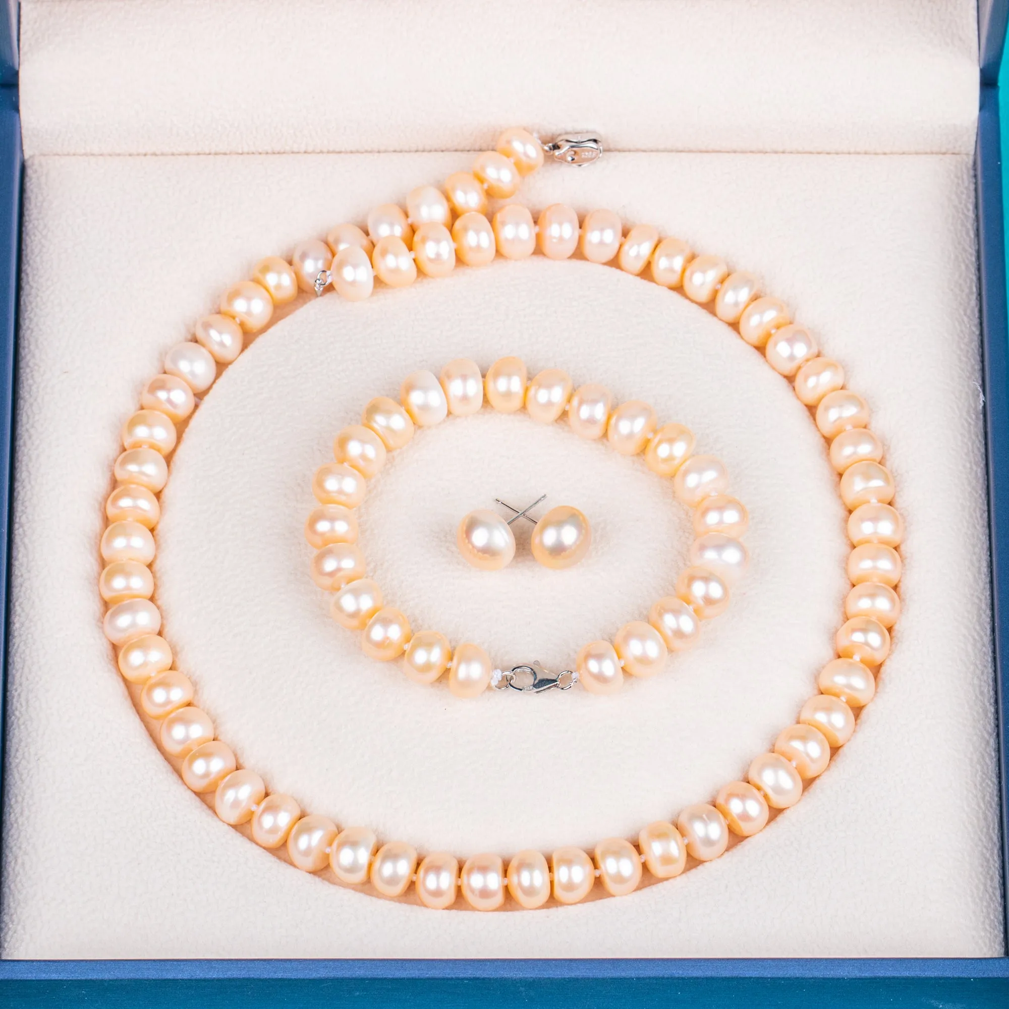 925 silver clasp natural pink button AAA real natural 10-11 mm pearl women jewelry necklace set