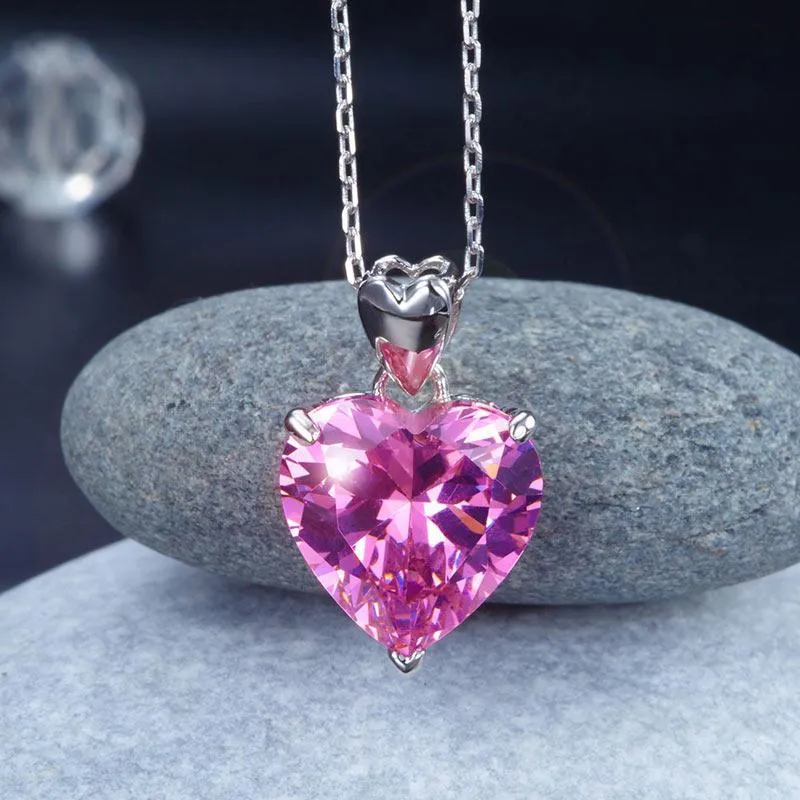 925 Sterling Silver Bridesmaid Heart Pendant Necklace 5 Carat Pink MXFN8044