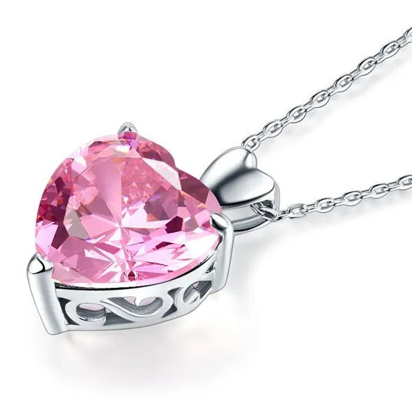 925 Sterling Silver Bridesmaid Heart Pendant Necklace 5 Carat Pink MXFN8044