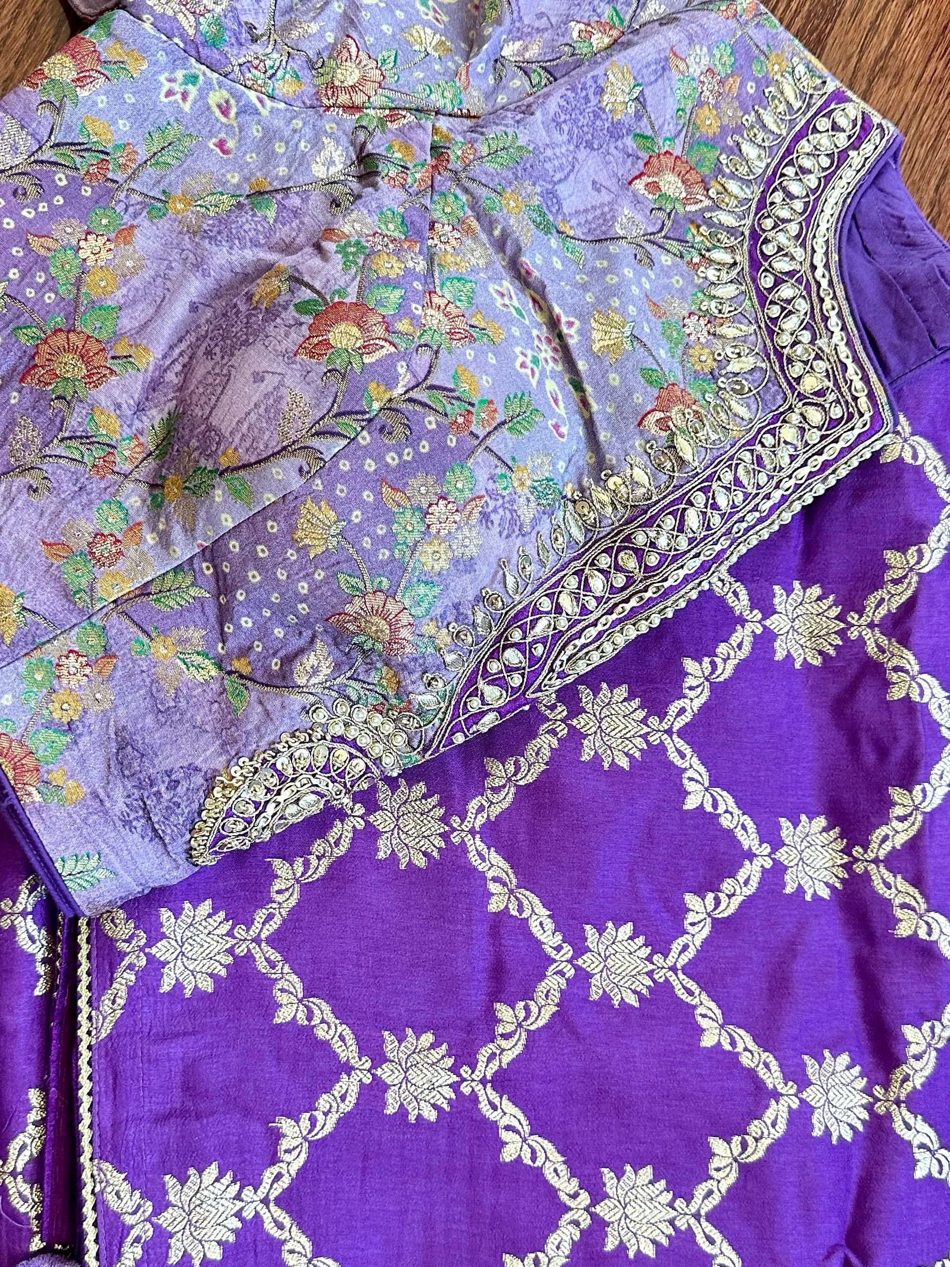 92A055 Lavender Silk Saree with Embroidered Blouse