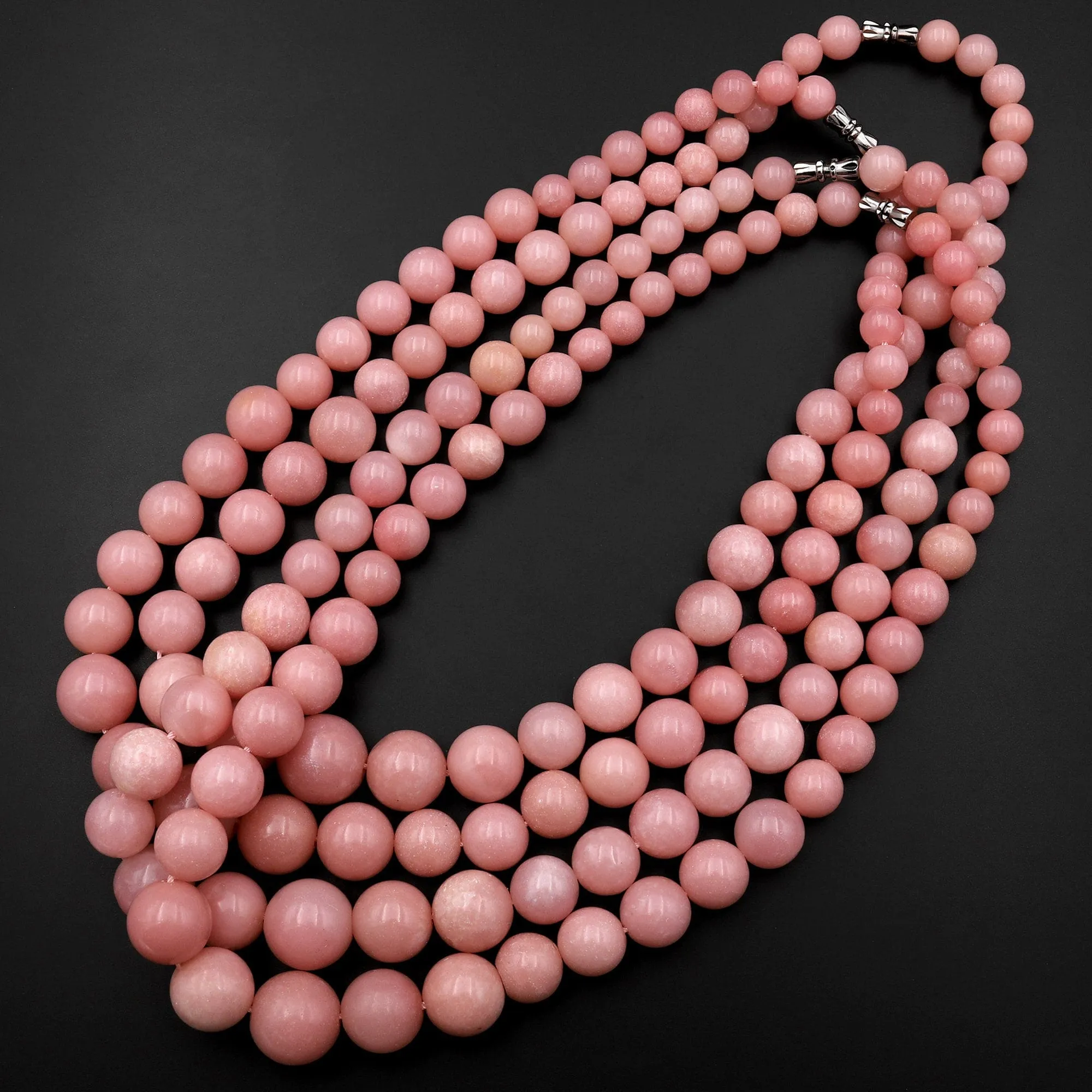 AAA Graduated Natural Pink Opal Smooth Round Beads 17.5" Finished Necklace Strand