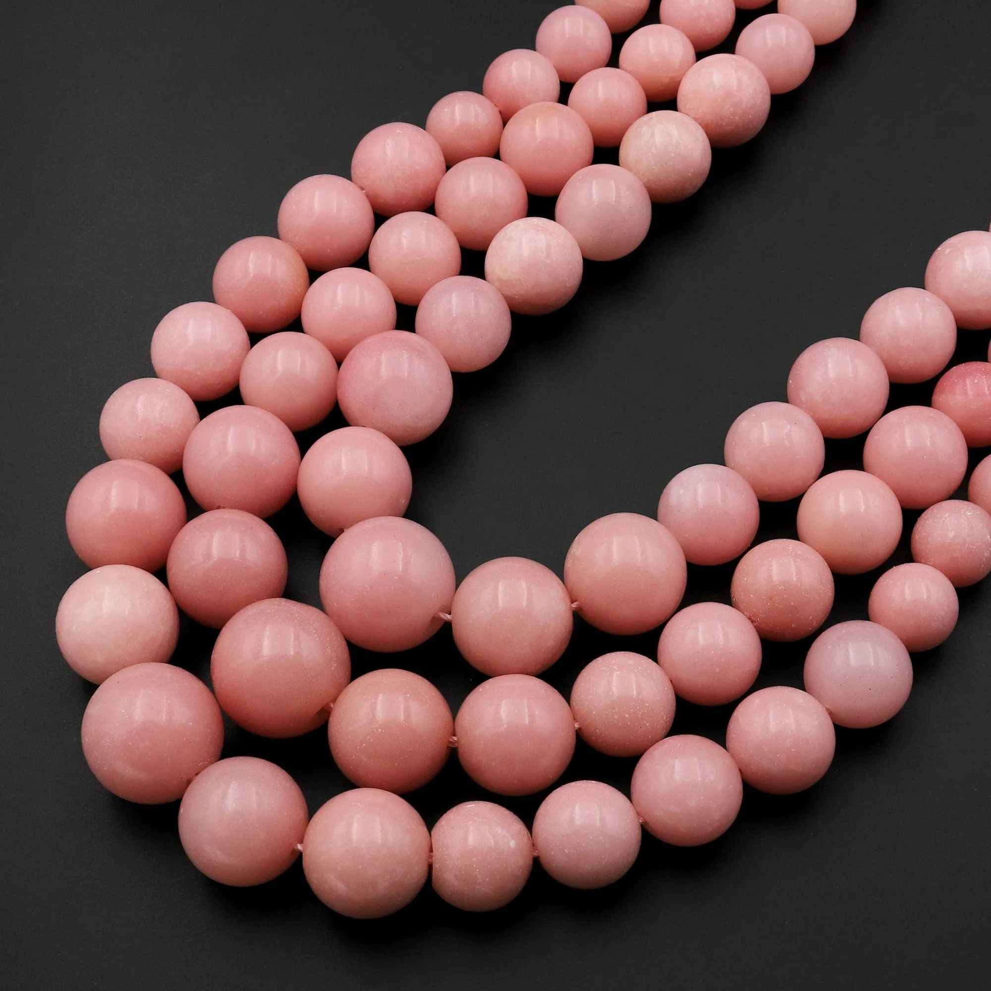 AAA Graduated Natural Pink Opal Smooth Round Beads 17.5" Finished Necklace Strand