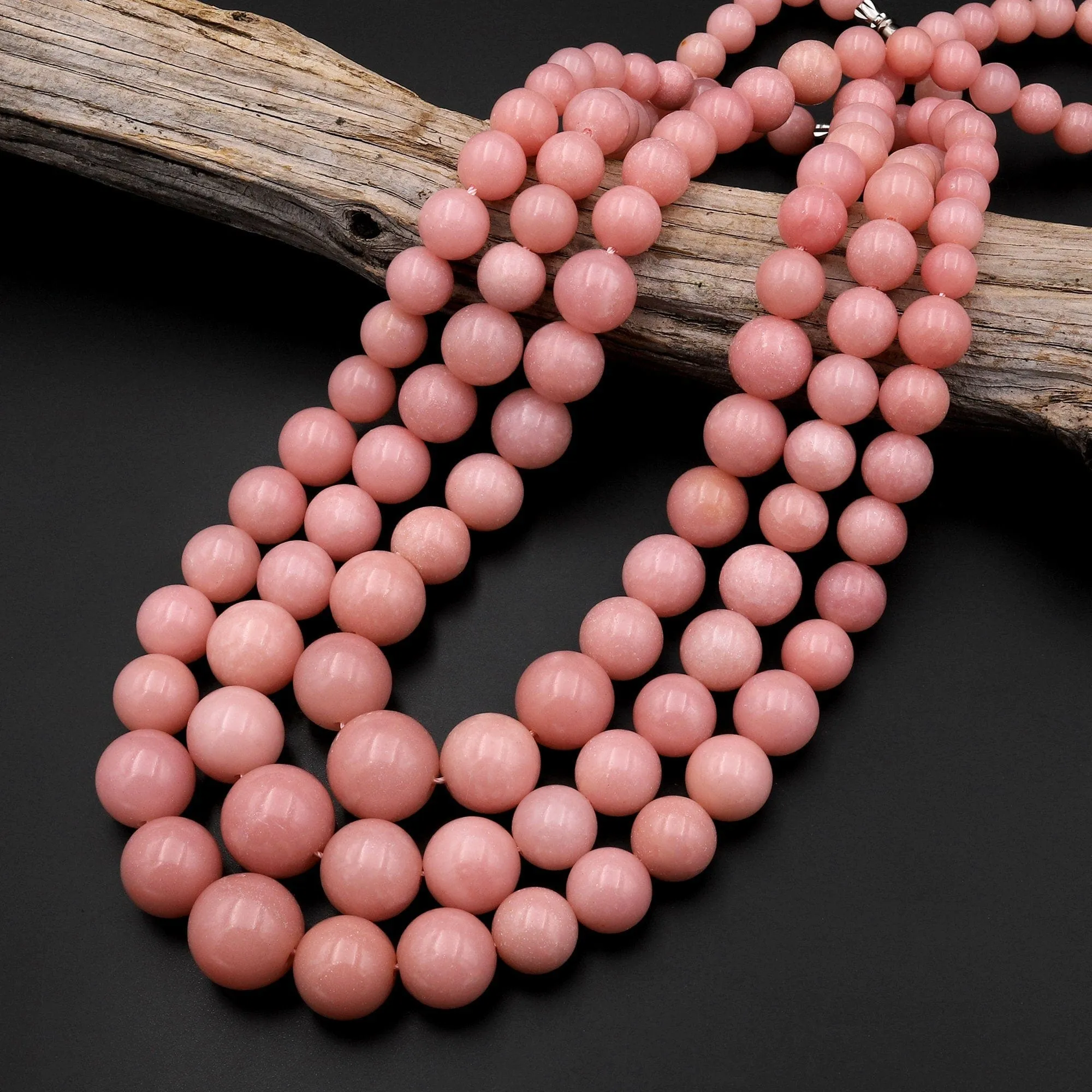 AAA Graduated Natural Pink Opal Smooth Round Beads 17.5" Finished Necklace Strand