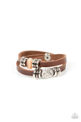 All Willy-Nilly Orange Cat's Eye & Leather Urban Snap Bracelet - Paparazzi Accessories