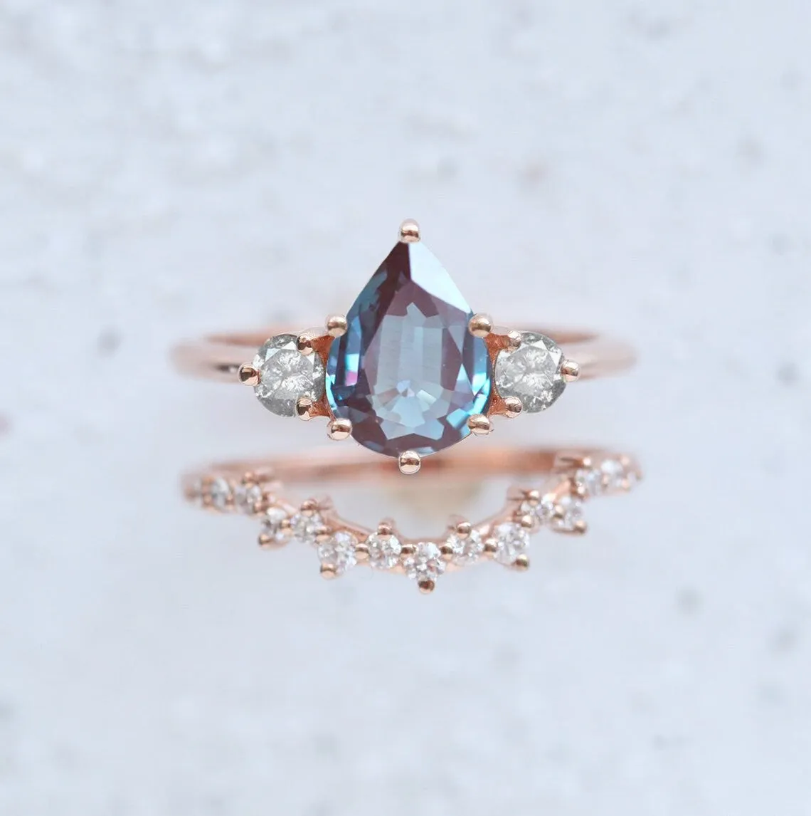 Alva Pear Alexandrite Ring Set