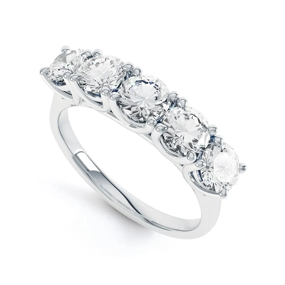 AMABEL - Round Moissanite 18k White Gold Five Stone Ring