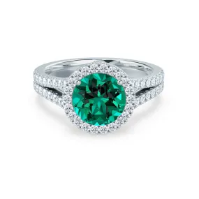 AMELIA - Chatham® Lab Grown Emerald & Diamond Platinum 950 Halo Ring