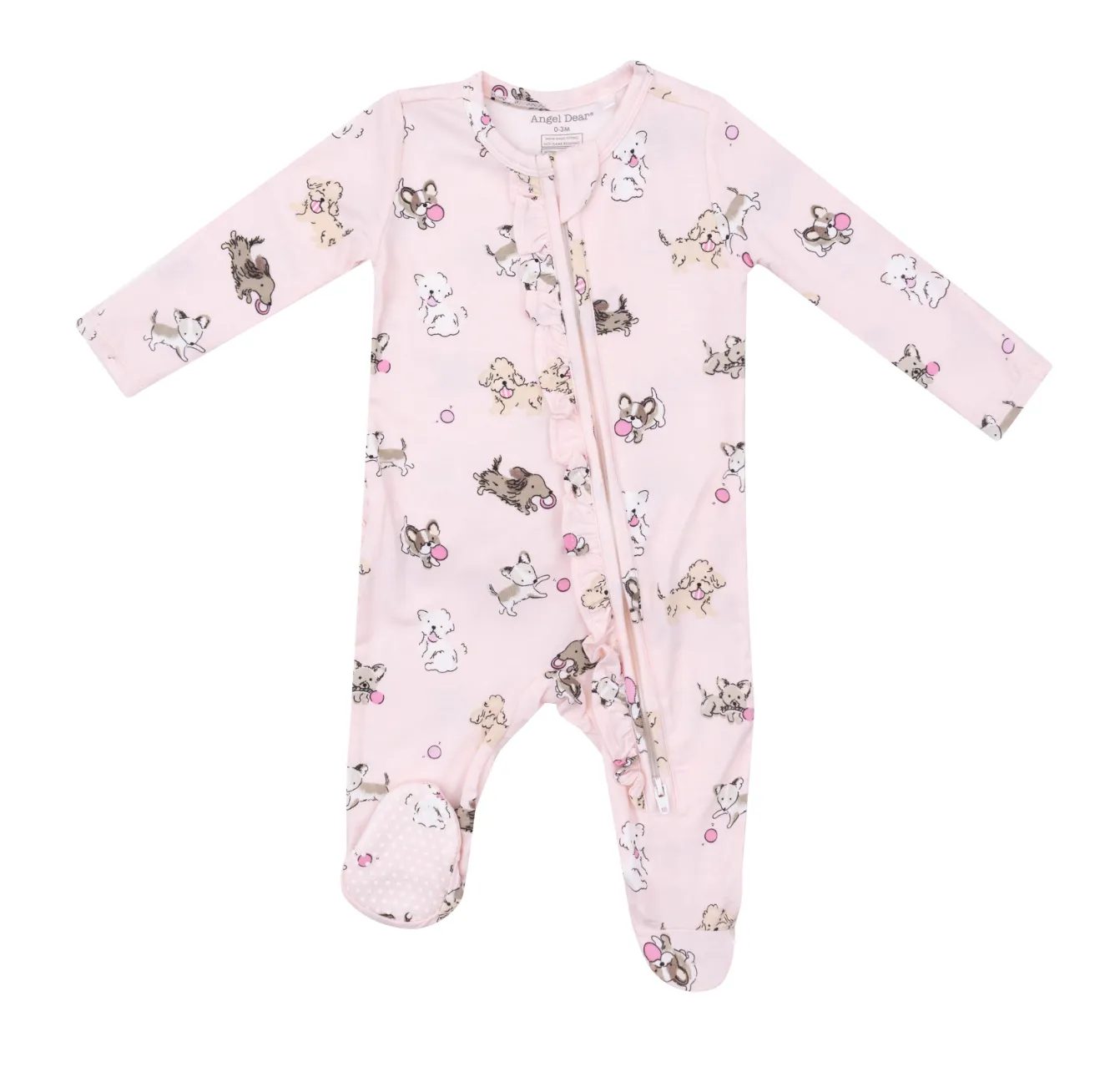 Angel Dear 2 Way Ruffle Zipper Footie in Pink Fluffy Puppies