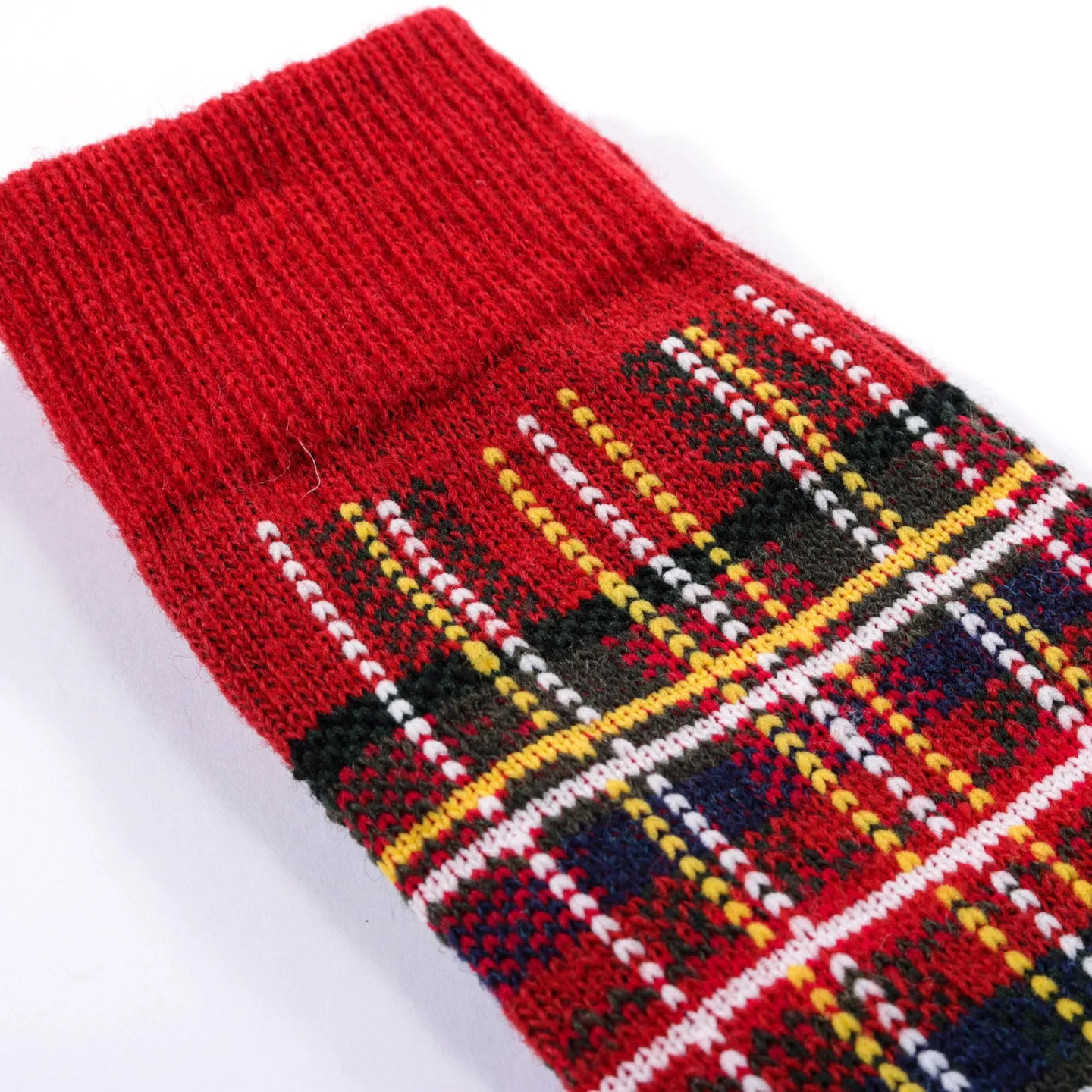 ANONYMOUS ISM WOOL CHECK CREW SOCK RED