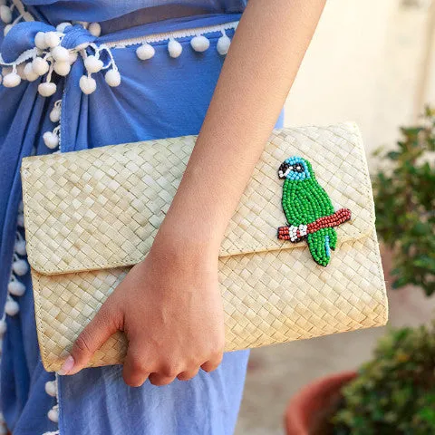 Applique Clutch Bag: Parrot