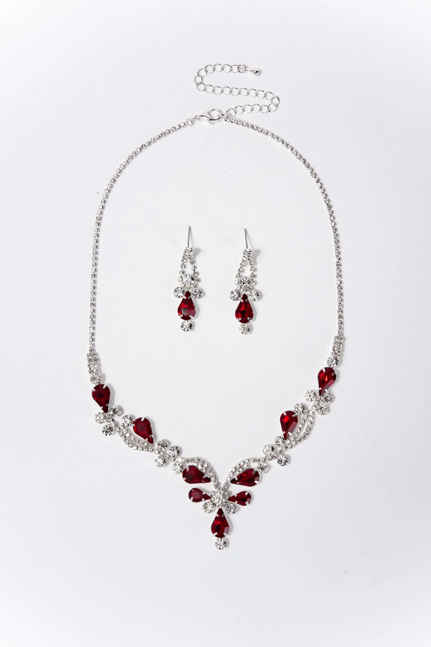 Autumn Elegant Rhinestone Statement Necklace Set - Red