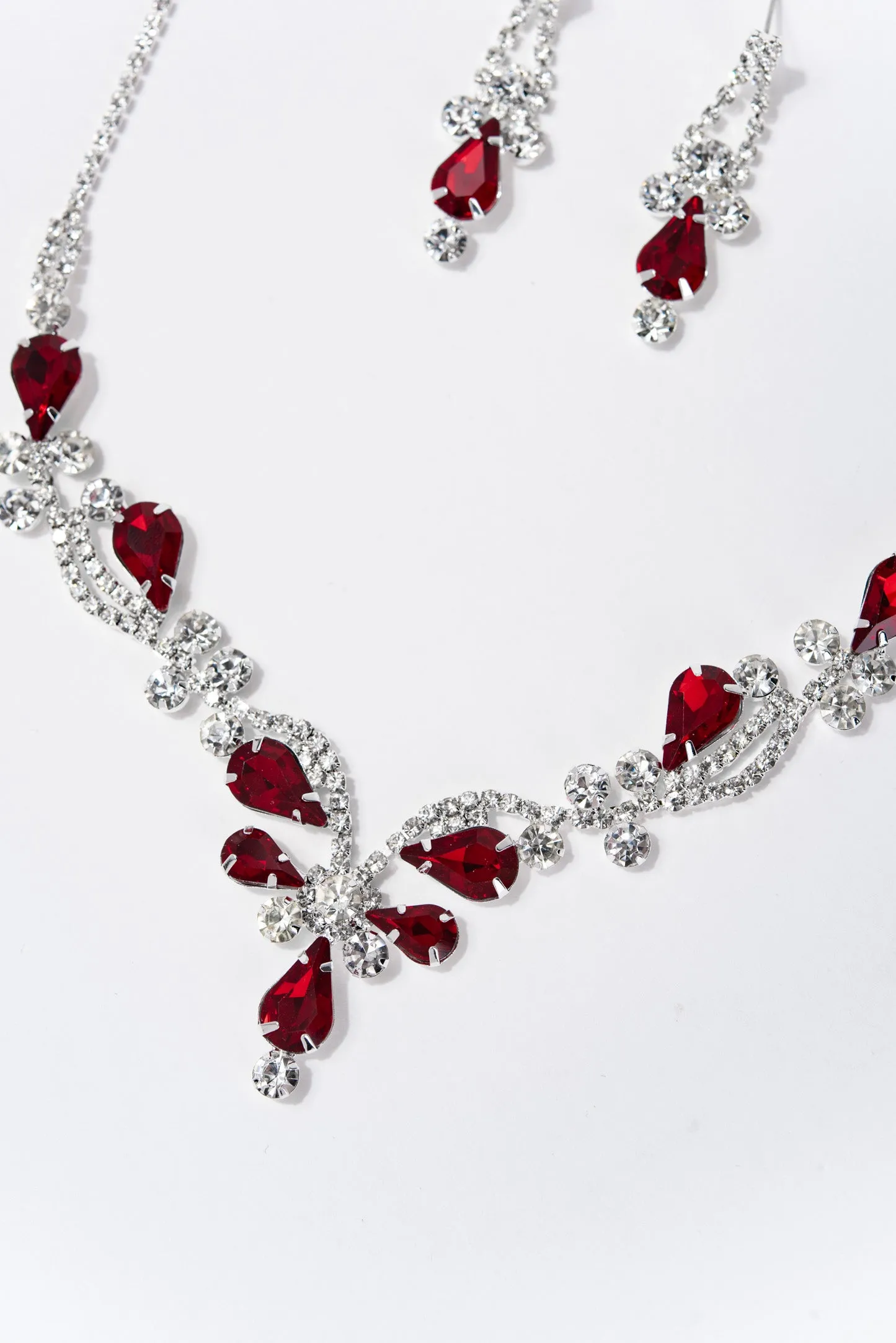 Autumn Elegant Rhinestone Statement Necklace Set - Red