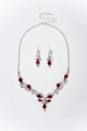 Autumn Elegant Rhinestone Statement Necklace Set - Red