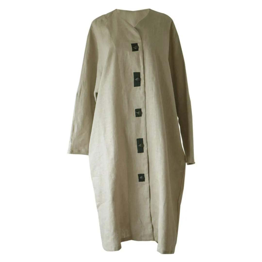 BABAKUD Women Linen Collar Single Breasted Large Size Coat