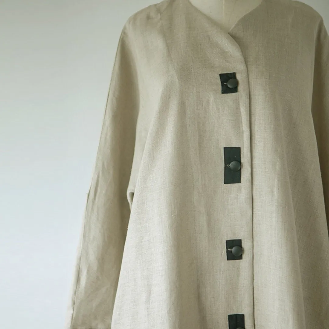 BABAKUD Women Linen Collar Single Breasted Large Size Coat