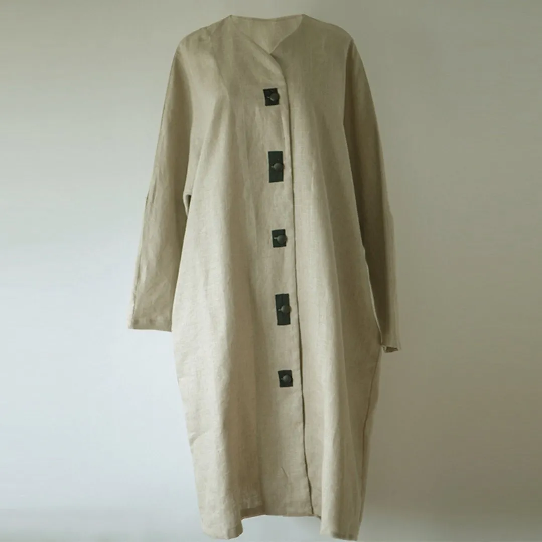 BABAKUD Women Linen Collar Single Breasted Large Size Coat