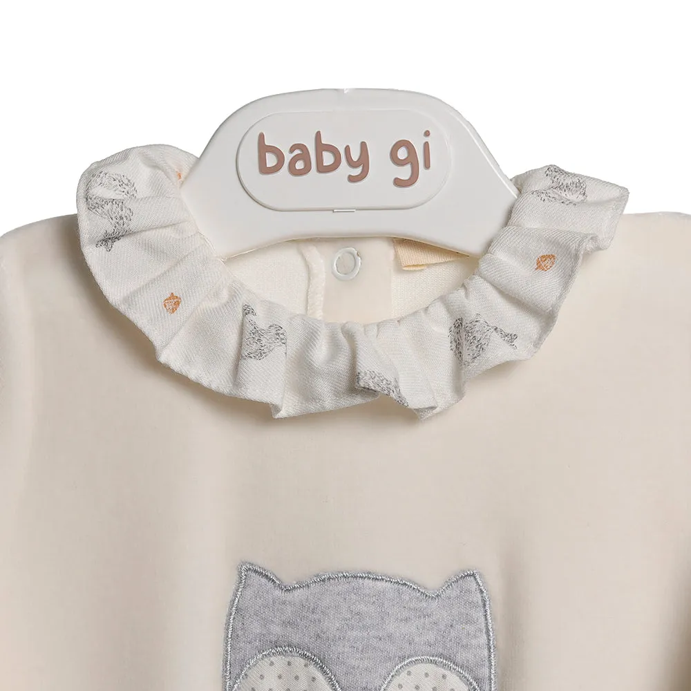 Baby Gi Pearl Fox Frill Collar Velour Sleepsuit