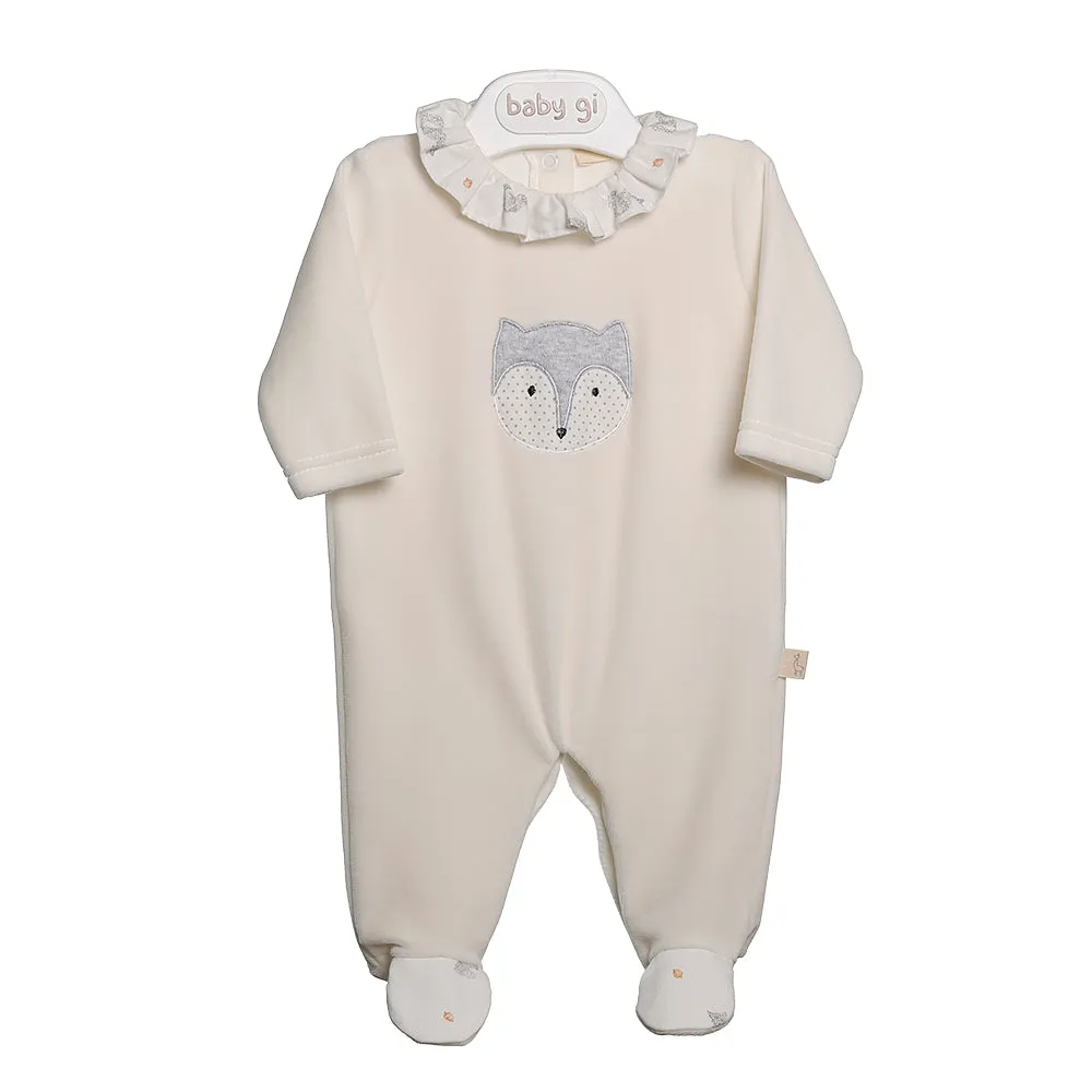 Baby Gi Pearl Fox Frill Collar Velour Sleepsuit