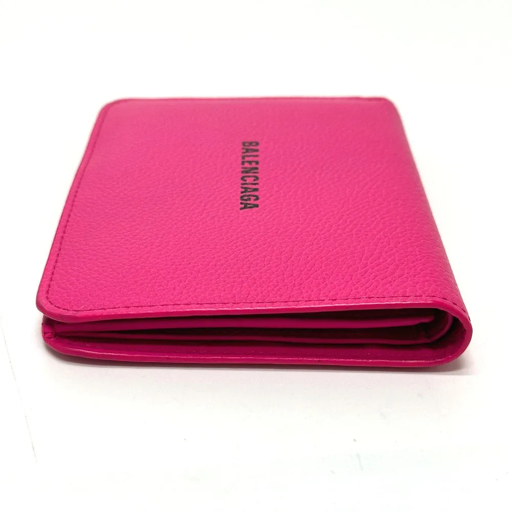 BALENCIAGA Folded wallet leather pink logo Ville unisex(Unisex) Used Authentic