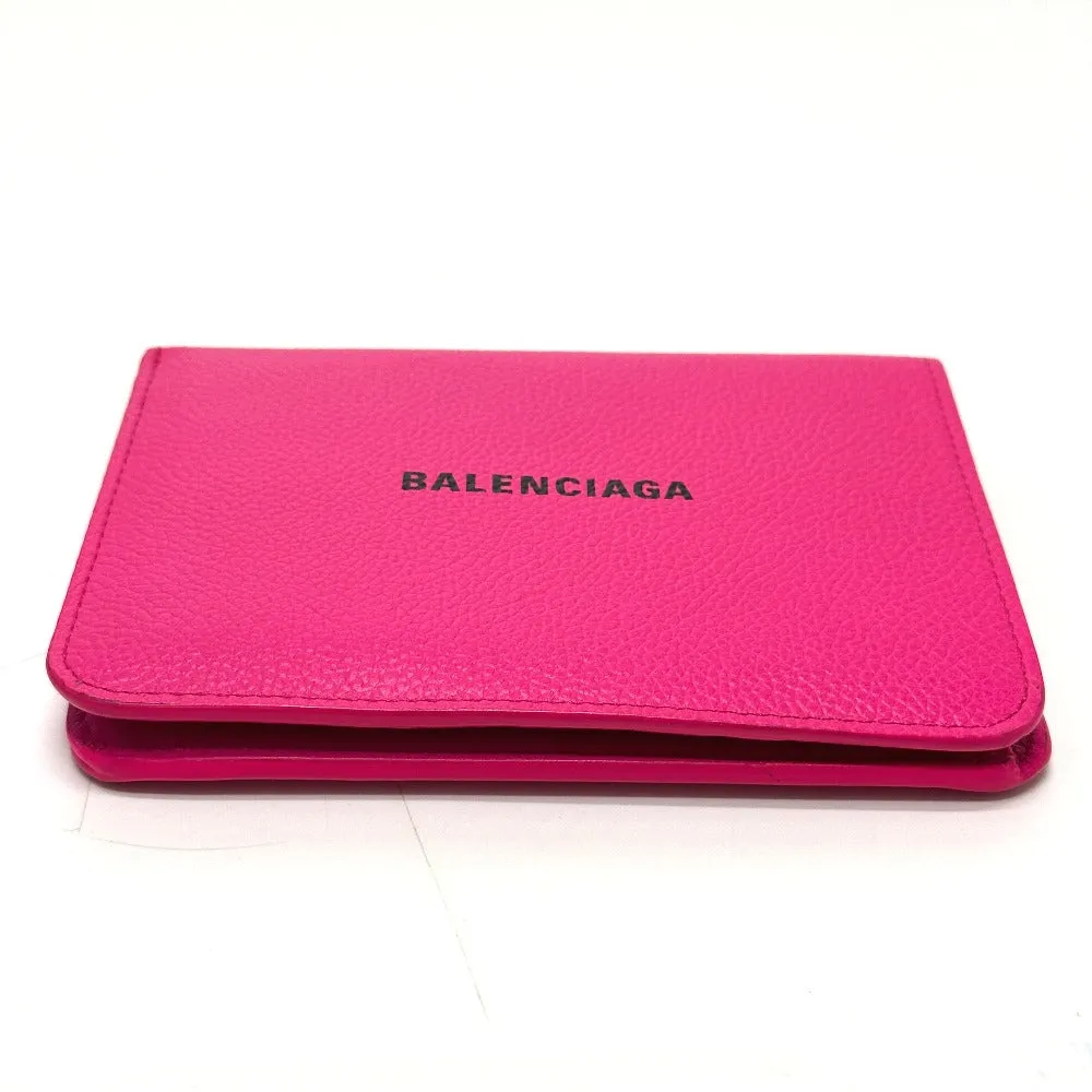 BALENCIAGA Folded wallet leather pink logo Ville unisex(Unisex) Used Authentic