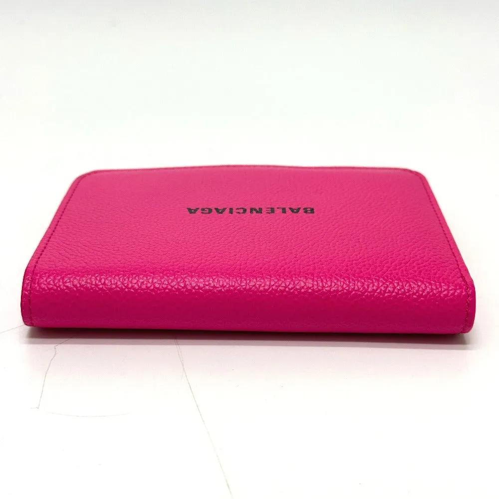 BALENCIAGA Folded wallet leather pink logo Ville unisex(Unisex) Used Authentic