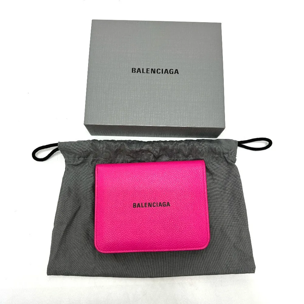 BALENCIAGA Folded wallet leather pink logo Ville unisex(Unisex) Used Authentic