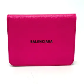 BALENCIAGA Folded wallet leather pink logo Ville unisex(Unisex) Used Authentic