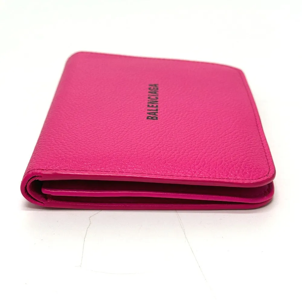 BALENCIAGA Folded wallet leather pink logo Ville unisex(Unisex) Used Authentic