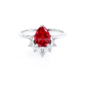 BALLET - Chatham® Pear Ruby & Diamond Half Halo Tiara Ring Platinum 950