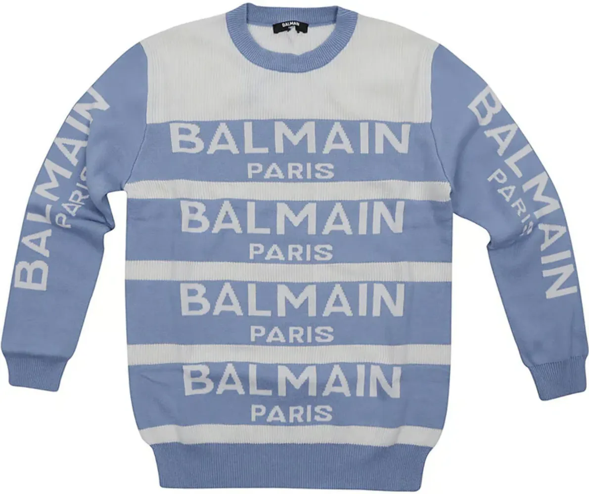 Balmain Kid's Sweater White/Blue BS9P20-X0006-100CE