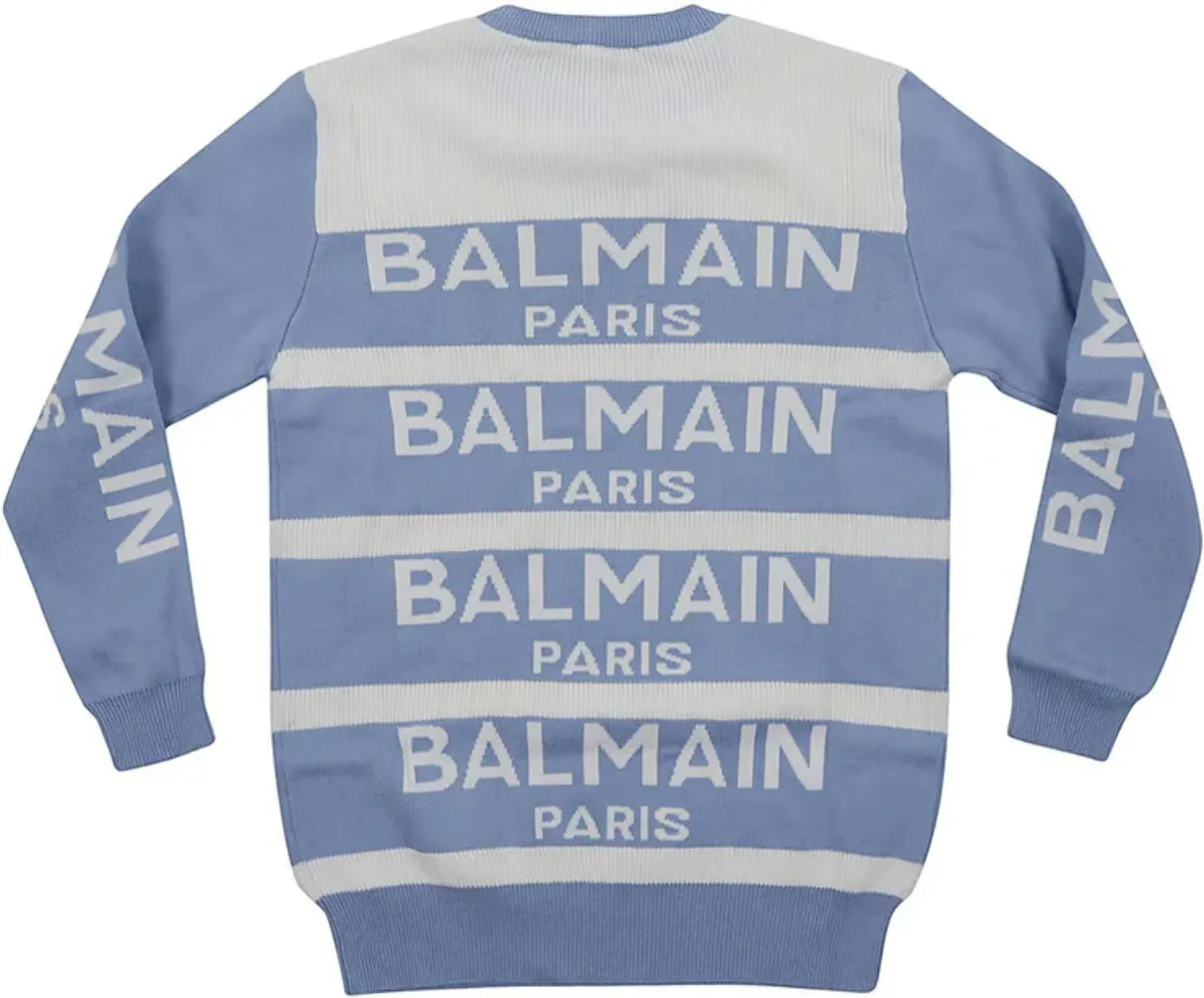 Balmain Kid's Sweater White/Blue BS9P20-X0006-100CE