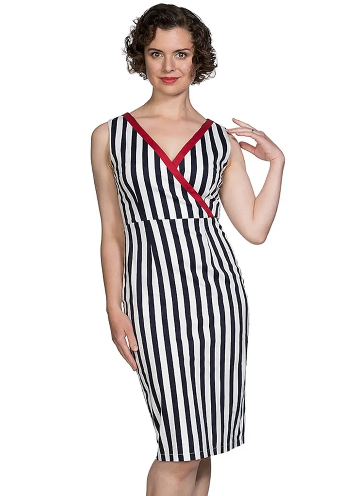 Banned Land Ahoy 60's Pencil Dress White Navy