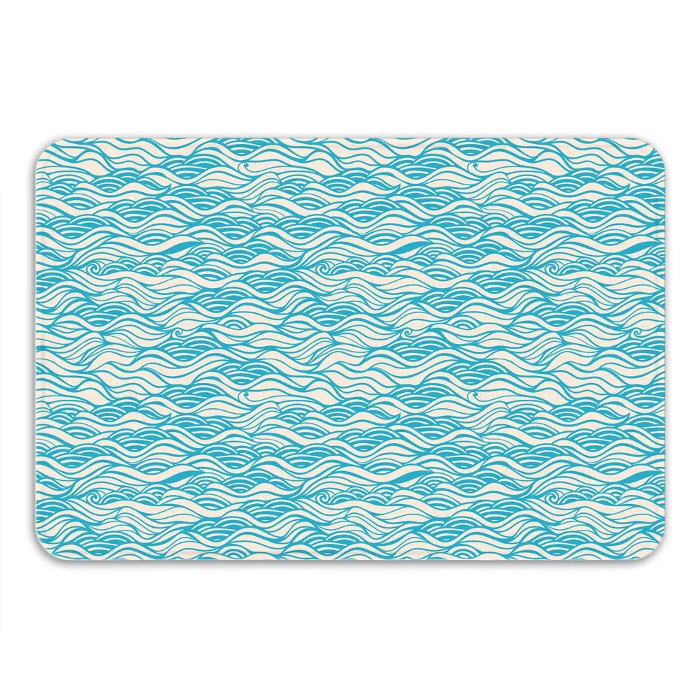 Beach House Decor, Waves Bath Mat, Nautical Bathroom Decor, Boho Bath Mat, Calm Ocean Waves, Beach Theme Bathroom Decor, Microfiber Blue Mat