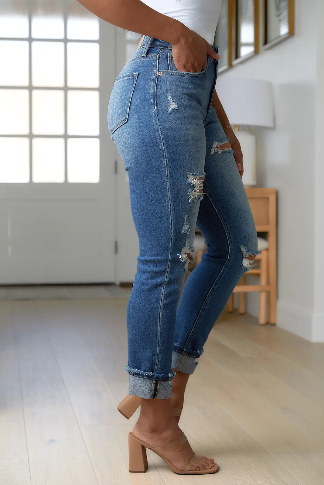 Belinda High Rise Distressed Straight Jeans