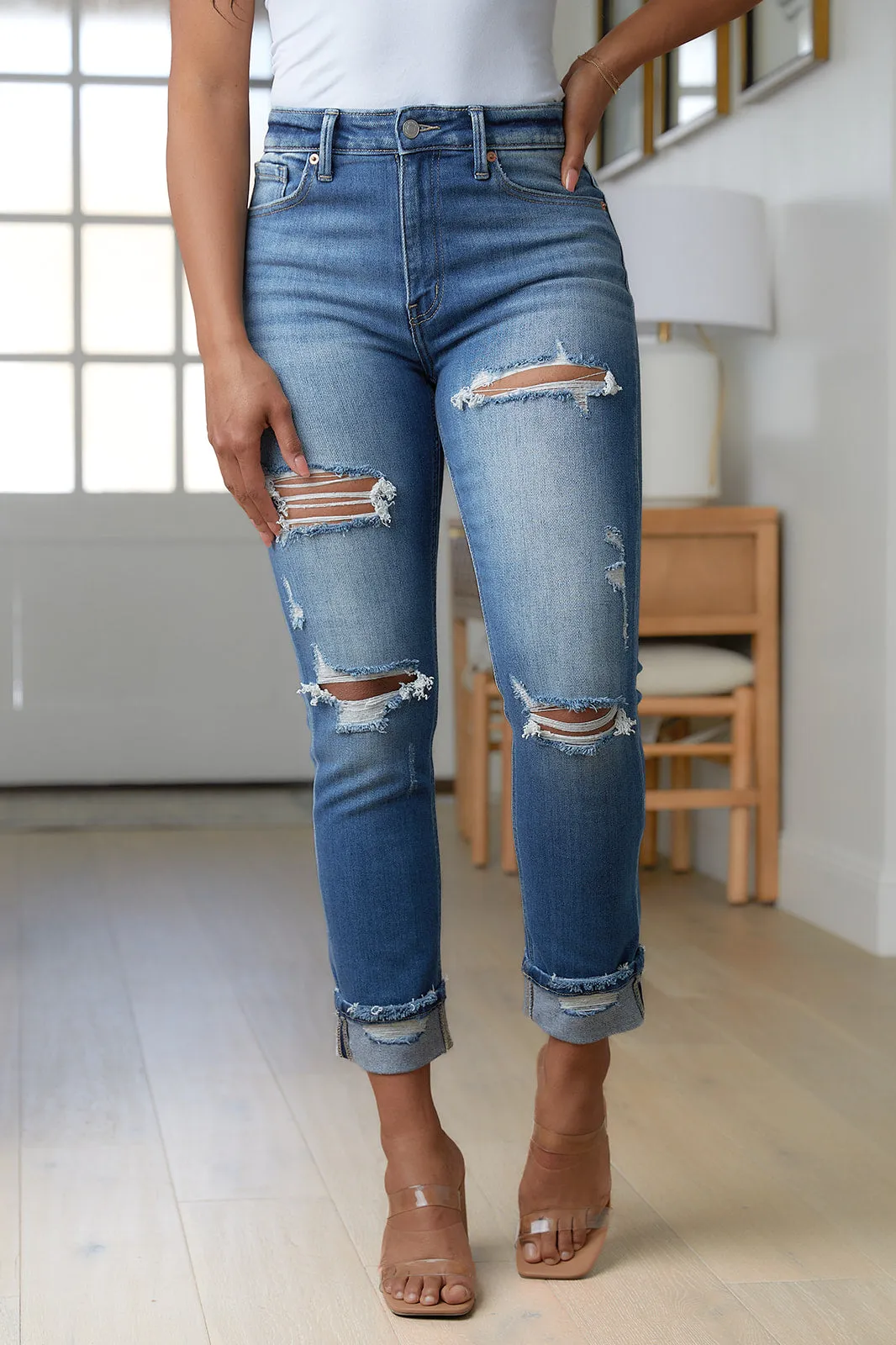 Belinda High Rise Distressed Straight Jeans