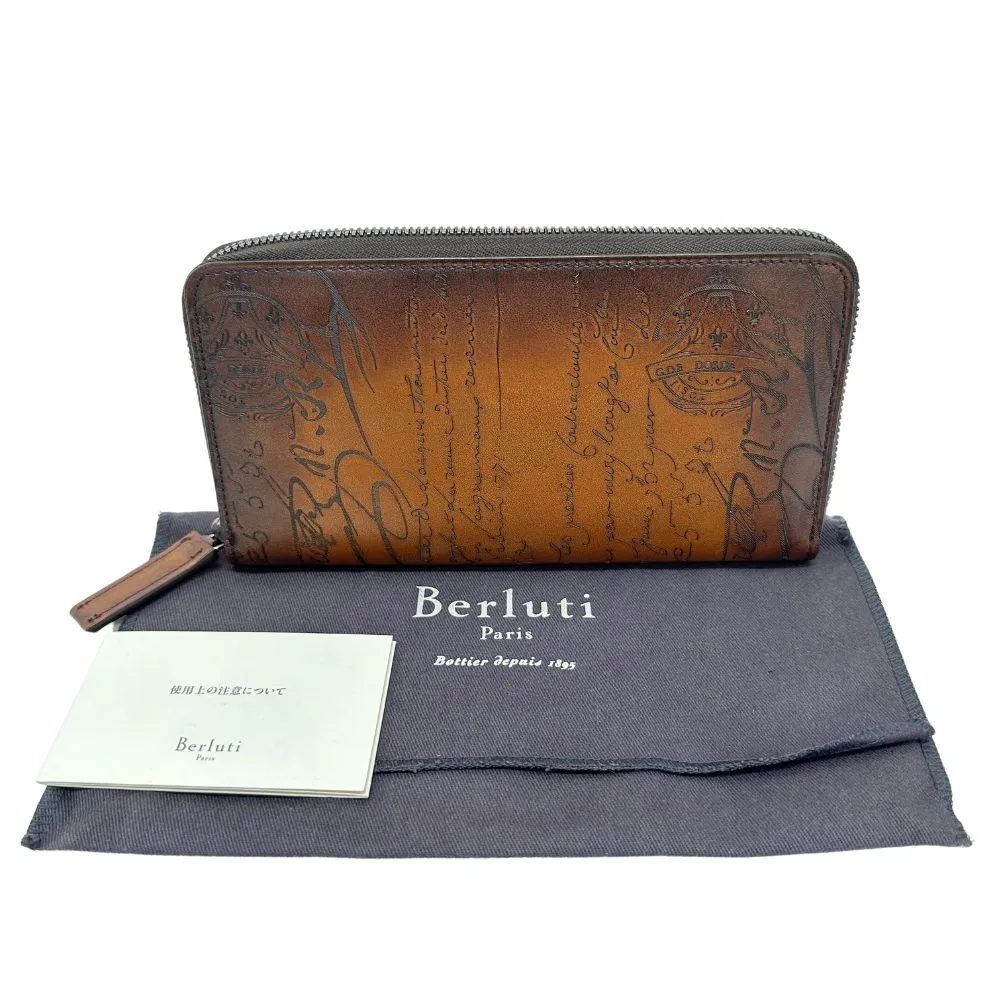 Berluti Long Wallet Purse Calfskin Brown mens Used Authentic