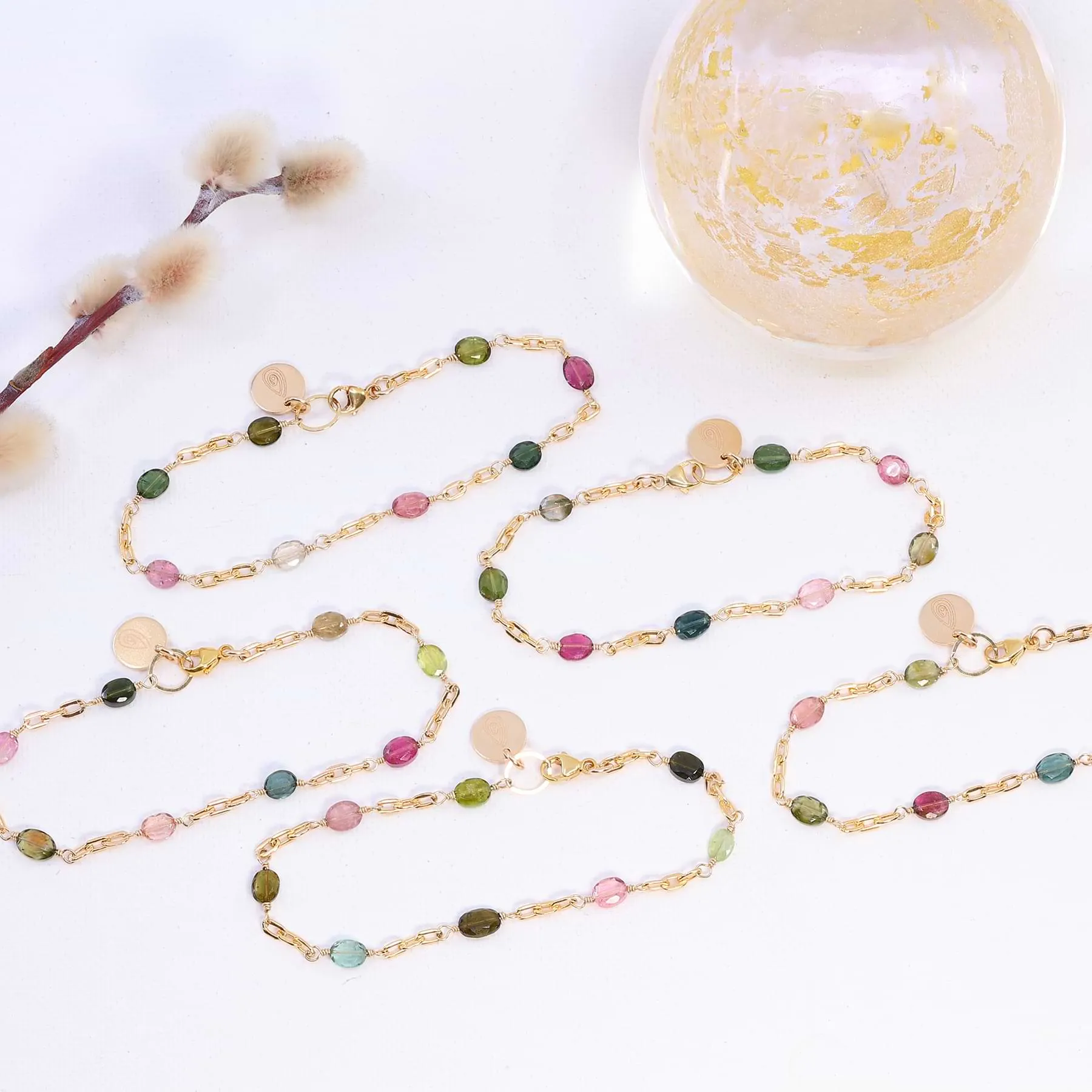 Bexley - Multi Tourmaline Gold Chain Link Stacking Bracelet